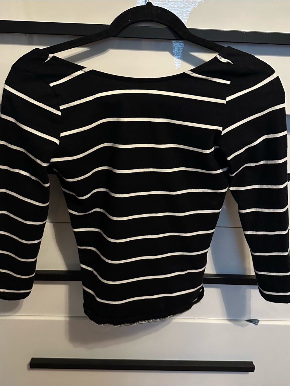 Zara Striped Black & White Boatneck Women's Top eith scoopneck back